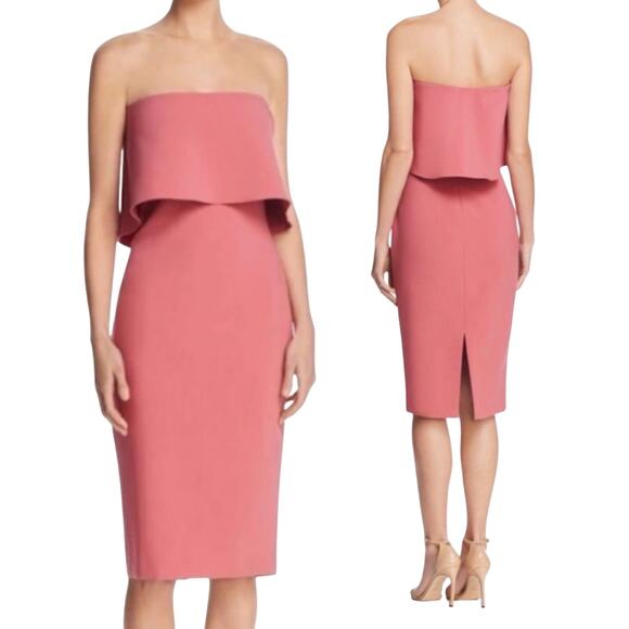 Likely Driggs Midi Sheath Dress Ruffled Strapless Pencil Fitted Mauve Pink 4 - Picture 1 of 11